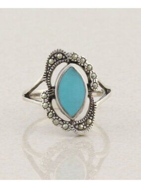 Sterling Silver Turquoise & Marcasite Ring Size 7